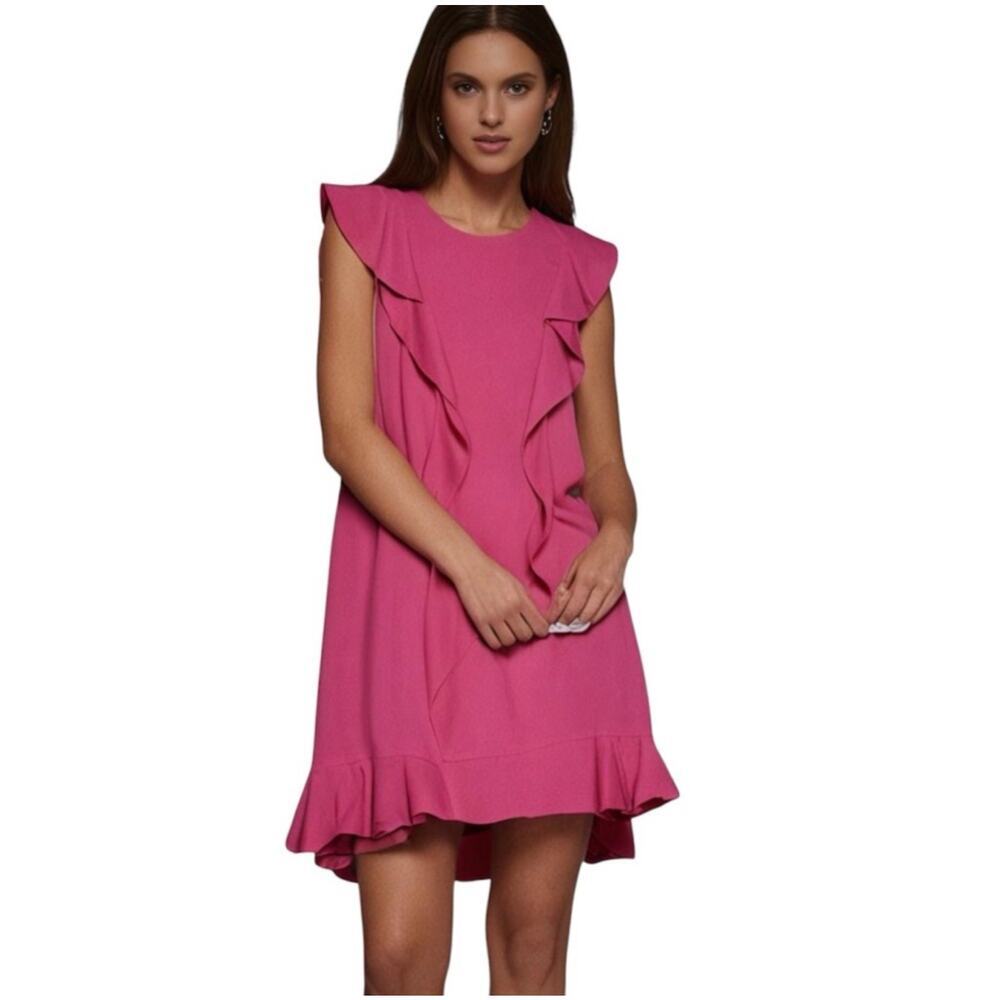 Amanda Uprichard Rutherford Dress Cerise Pink Sleeveless Ruffle Size Petite